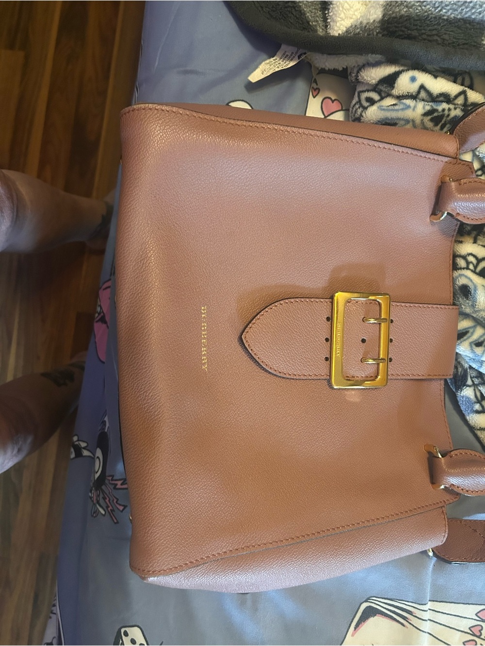 Burberry Dusty Pink Leather Satchel with Signature Check Strap - Picture 13 of 14
